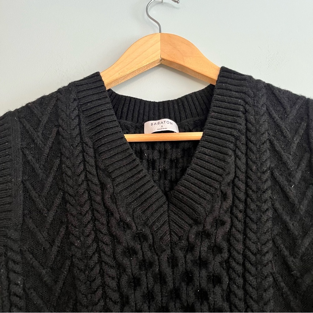 Aritzia Babaton Emporia Merino Wool V-Neck Sweater Vest Black Small Cable Knit - Picture 5 of 11